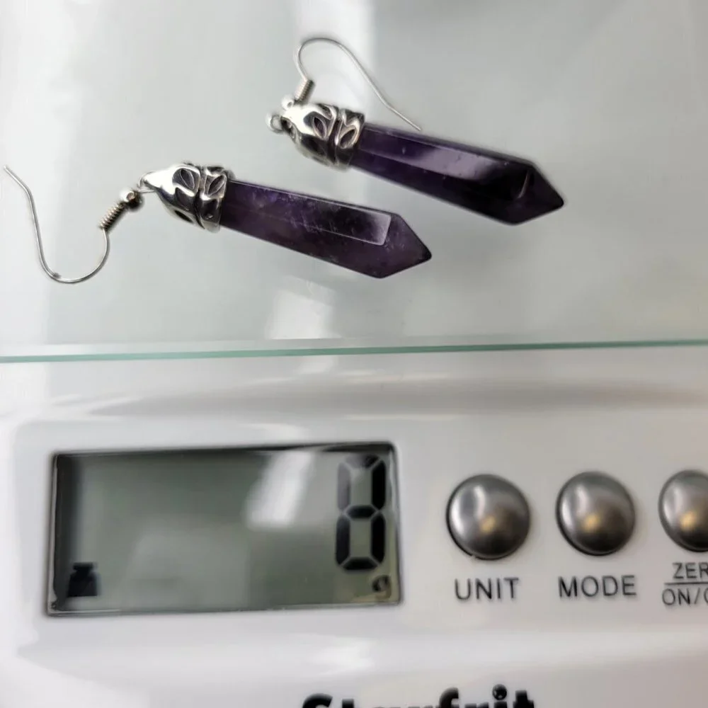 Purple Crystal Dangle Faceted Drop Earrings - Picture 6 of 7